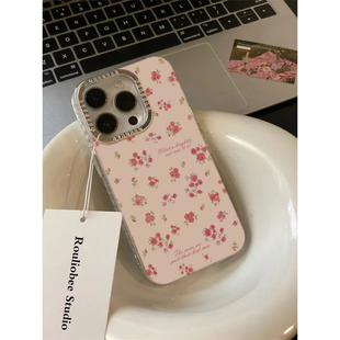 适用iPhone15ProMax手机壳新款苹果14少女心清新玫瑰花朵12日韩ins女11小碎花带手链13pro全包pm防摔保护套