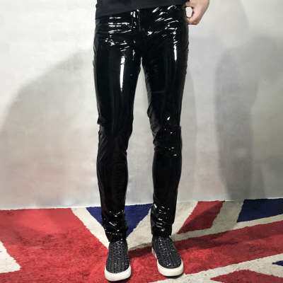 权志龙同款亮光镜面黑色pu紧身皮裤春秋薄款性感夜店男装ds演出服