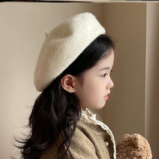 儿童贝雷帽女童秋冬款小童韩系画家帽白色南瓜帽子时尚洋气蓓蕾帽