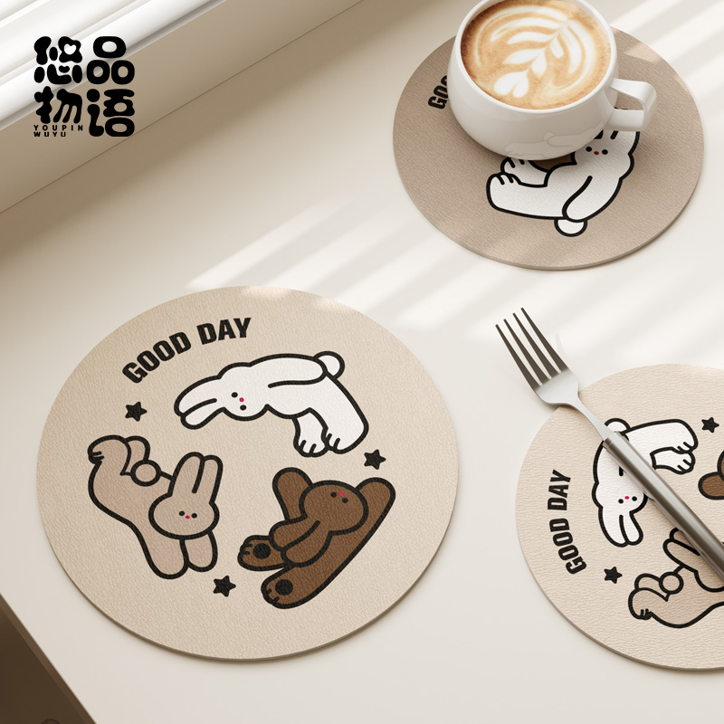 线条小兔吸水杯垫隔热垫桌垫咖啡杯垫茶水垫桌面餐盘垫碗垫耐高温