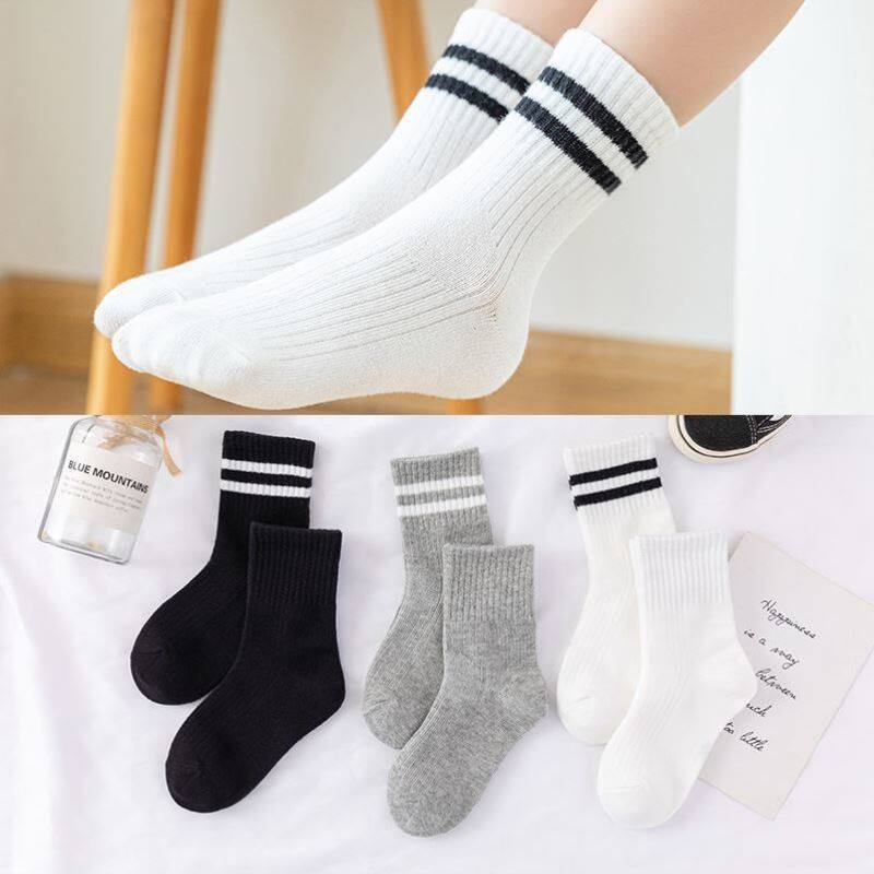 白色中筒学生袜两条杠儿童袜子秋冬纯色短袜男童女童校服运动棉袜