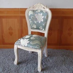 现代简约欧式实木餐椅象牙白色布艺酒店餐厅椅子美甲化妆靠背凳子