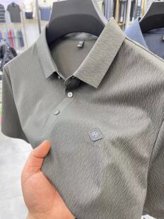 高端冰丝短袖POLO衫男夏季季新款中年树皮纹休闲上衣服爸爸装衬衣