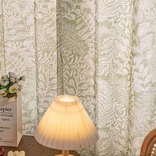 庭芜绿 美式印花绿色棉麻小清新客厅半遮光卧室窗帘复古北欧风