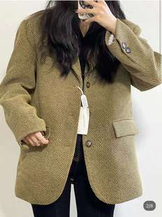 羊毛呢西装外套女2202秋冬季韩版宽松廓形斜纹加厚小个子呢子大衣