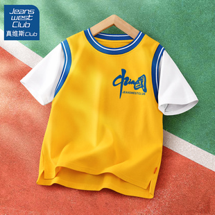 真维斯集团儿童篮球衣男童夏季纯棉短袖2024新款大童时髦t恤夏装