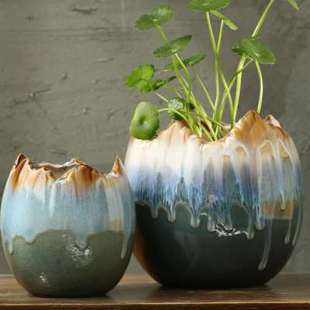 创意缺口蛋壳花盆陶瓷水养绿萝水培花瓶花器客厅桌面办公桌装饰品