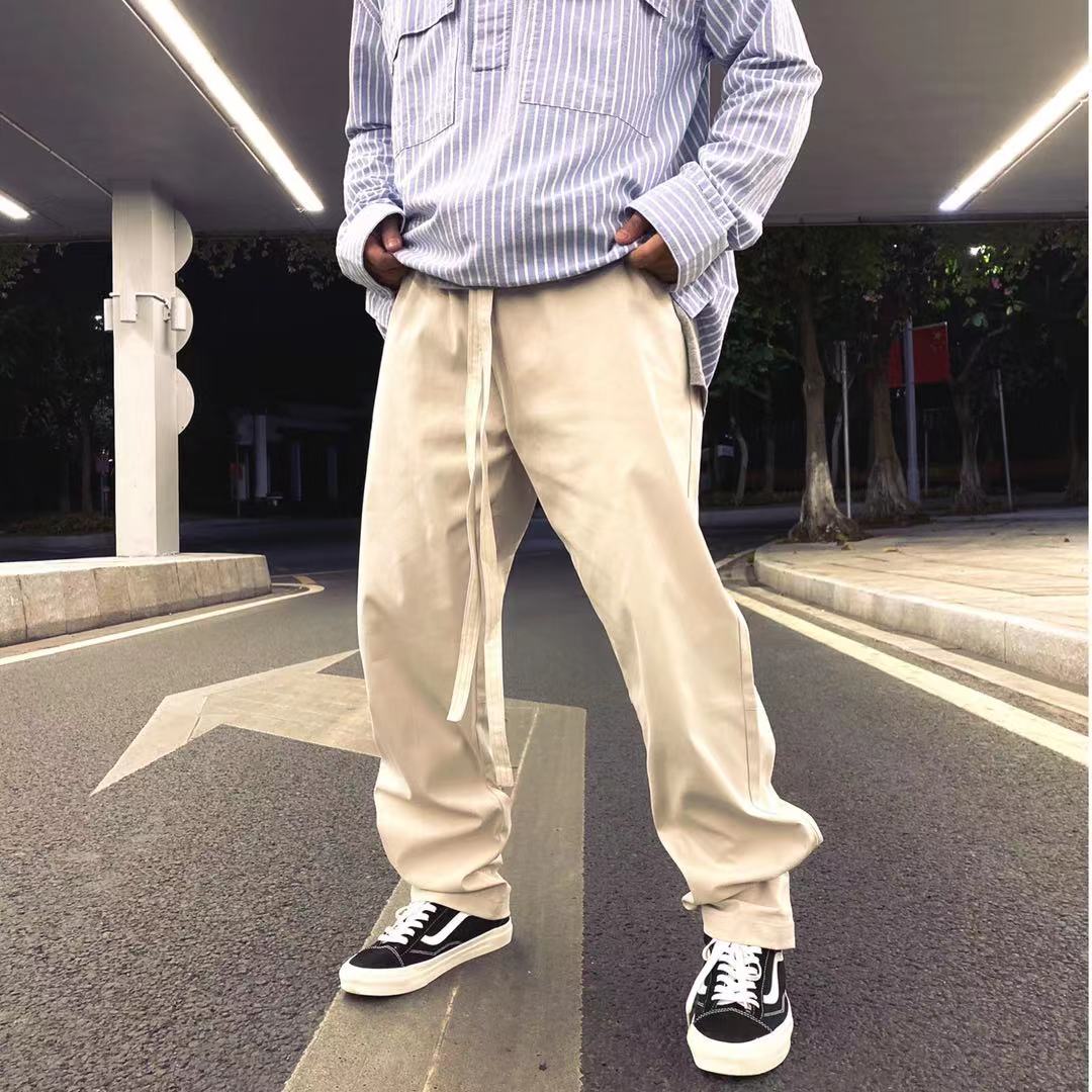 尼飘_trend复古fog第六季魔术贴尼龙拼接飘带宽松直筒休闲裤 男潮长裤