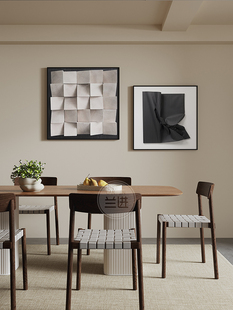 餐厅装饰画轻奢高级感现代简约正方形黑白几何抽象挂画二联侘寂风