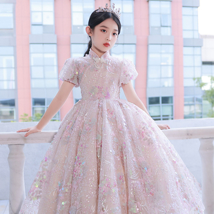 女童新中式礼服公主裙主持人走秀钢琴演出花童婚礼蓬蓬亮片晚礼服