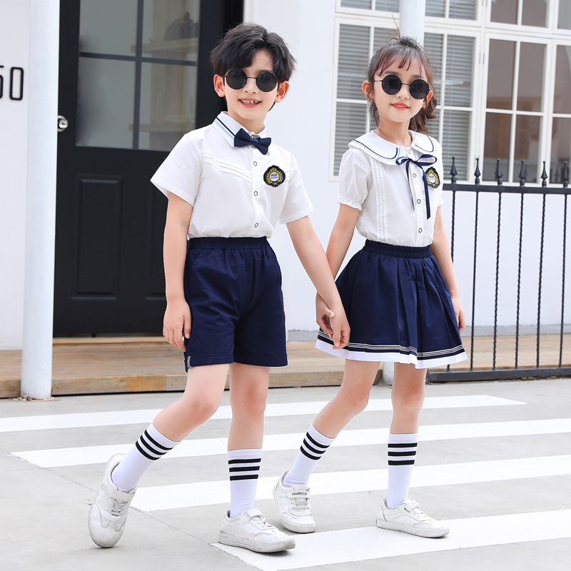 幼儿园园服夏季校服套装小学生儿童英伦学院风毕业照班服夏装纯棉