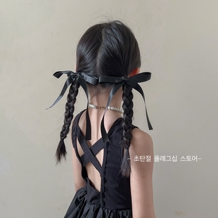 韩国黑色高级感儿童蝴蝶结发夹发圈洋气小女孩双马尾头绳头饰发卡