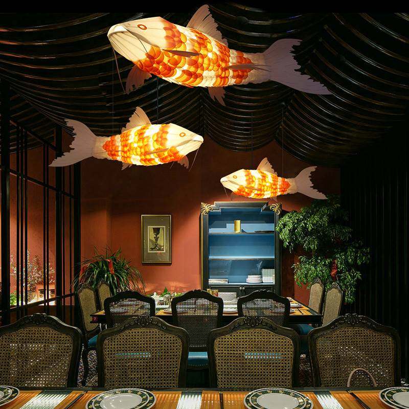 鱼形吊灯中式餐饮店大厅装饰鱼灯日式饭店用艺术创意鲤鱼造型灯饰
