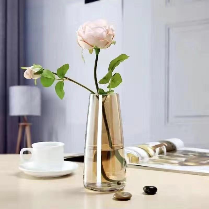 创意炫彩玻璃花瓶家居水培鲜花插花瓶网红款客厅装饰透明花瓶摆件