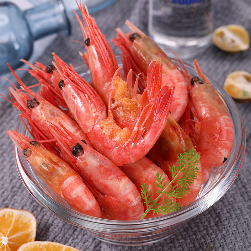 【腹籽】冰虾5斤北极甜虾刺身甜虾北极虾带籽即食元宝虾腹籽整箱