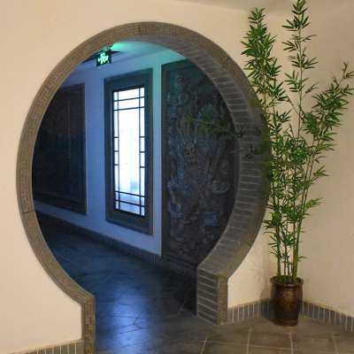 弧形回纹线砖雕景墙洞门装饰墙背景墙青砖圆门拱门线条