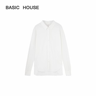 Basic House/百家好气质白色衬衫女2024夏季新款设计感不规则衬衣