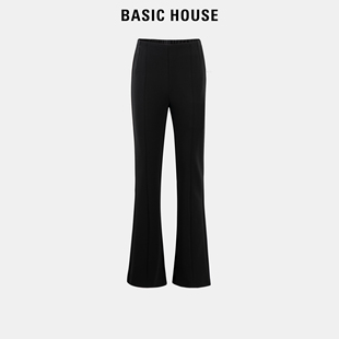 Basic House/百家好高腰黑色微喇裤女2024夏季新款宽松休闲长裤