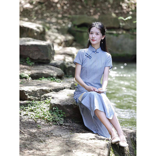 新中式禅意旗袍改良年轻款高级感气质高端精致国风蓝色连衣裙子夏