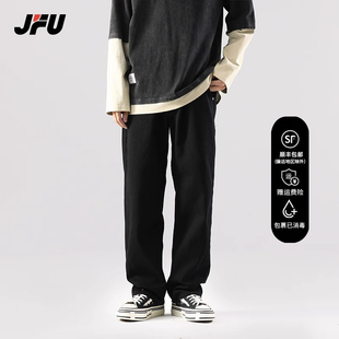 JFU美式黑色牛仔裤男2024春夏薄款潮牌阔腿裤宽松直筒长裤子男生