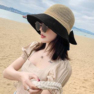 沙滩帽子女士防晒夏款草帽海边太阳帽女款女式大头围时尚夏天遮阳