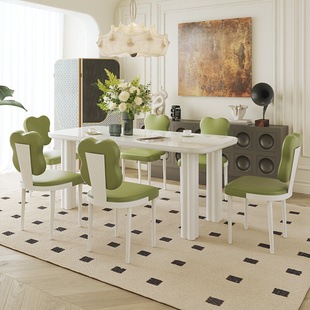臻匠大师法式奶油风岩板餐桌椅组合小户型长方形现代简约白色餐桌