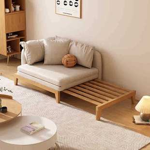 日式实木单人沙发床折叠两用小户型北欧布艺沙发客厅伸缩贵妃躺椅