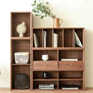 实木格子柜自由组合落地书柜 简约多功能靠墙玻璃柜储物置物柜矮