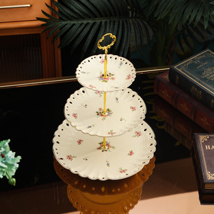 陶瓷三层点心架英式欧式创意客厅果盘蛋糕糖果盘下午茶水果点心盘