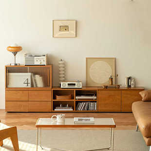 北欧日式电视柜组合墙柜实木落地储物客厅简约现代卧室书柜小户型
