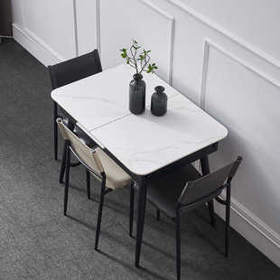 岩板可伸缩餐桌家用小户型长方形0.9米1米折叠餐桌椅组合轻奢饭桌