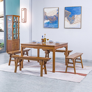 红木家具鸡翅木餐桌椅组合全实木八仙桌新中式正方形方桌家用家具