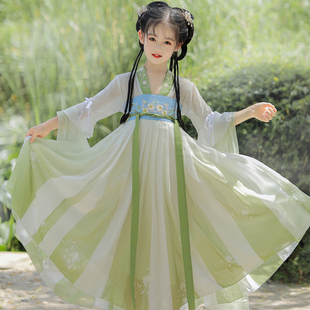 女童汉服儿童古装女2024新款日常公主裙子夏季古风女装绿色演出服