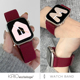 适用苹果手表iwatch10表带applewatch9表带8磁吸S10回环S9编织S8表带7秋冬6女款酒红色尼龙表带时尚新年运动
