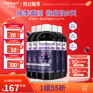 澳洲Sambucol善倍康黑接骨木儿童VC维生素C补锌免疫力糖浆250ml*5