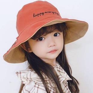 女童渔夫帽大帽檐双面儿童遮阳帽夏季薄款女孩太阳帽子夏款防晒帽