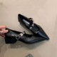 薏尔康真皮尖头职业高跟鞋女粗跟2025春夏季新款百搭浅口玛丽珍鞋