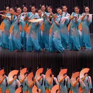 醉春风折扇中国风舞蹈专用渐变古典舞古风跳舞双面易开合绢布扇子
