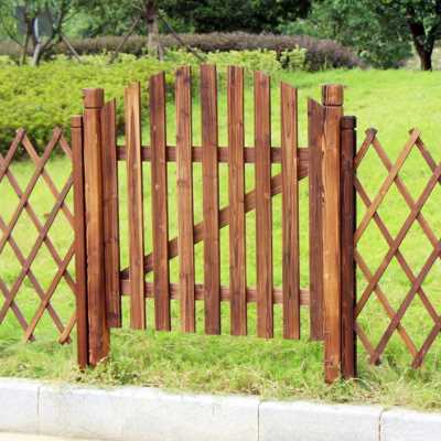 花园木栅栏门碳化防腐木围栏门户外庭院围墙院子篱笆护栏双开木门