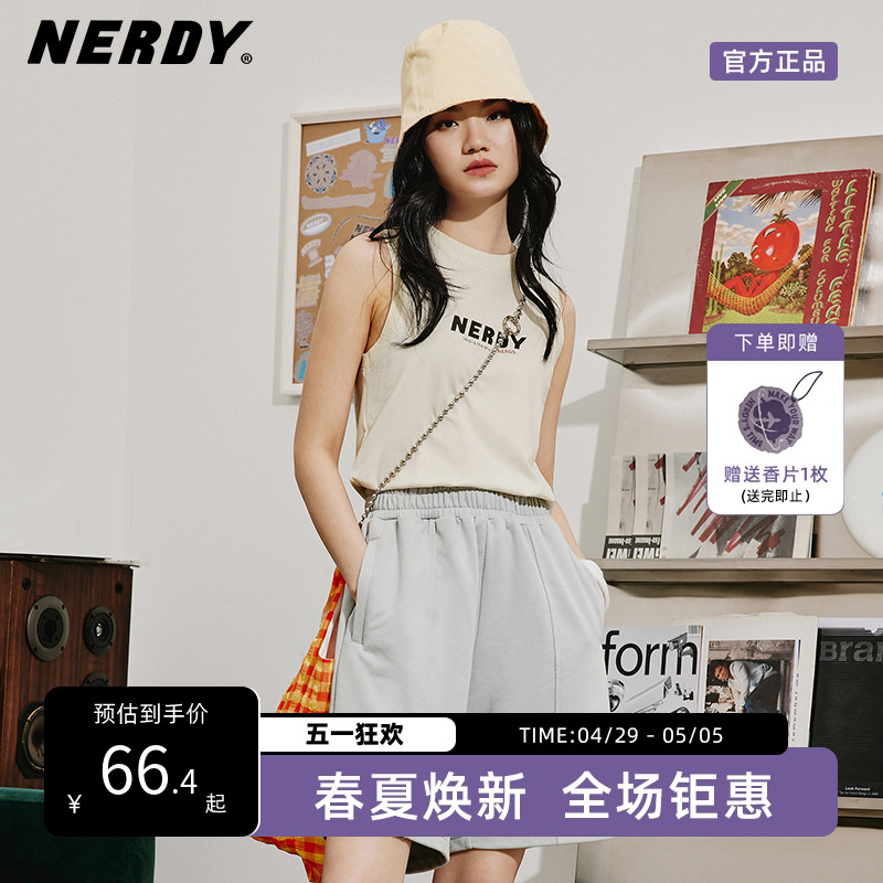 NERDY2023年夏季新款韩国潮牌基础款LOGO无袖T恤背心女上衣时尚