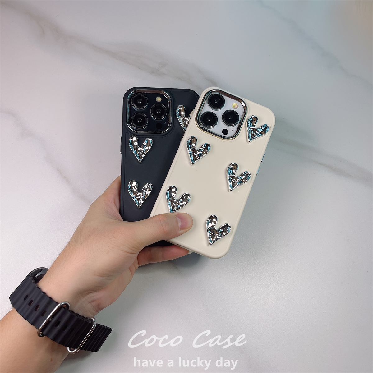 coco case小众ins奶白电镀银色小爱心适用苹果14promax手机壳iPhone13女款12pro硅胶11防摔xs max保护套xr软