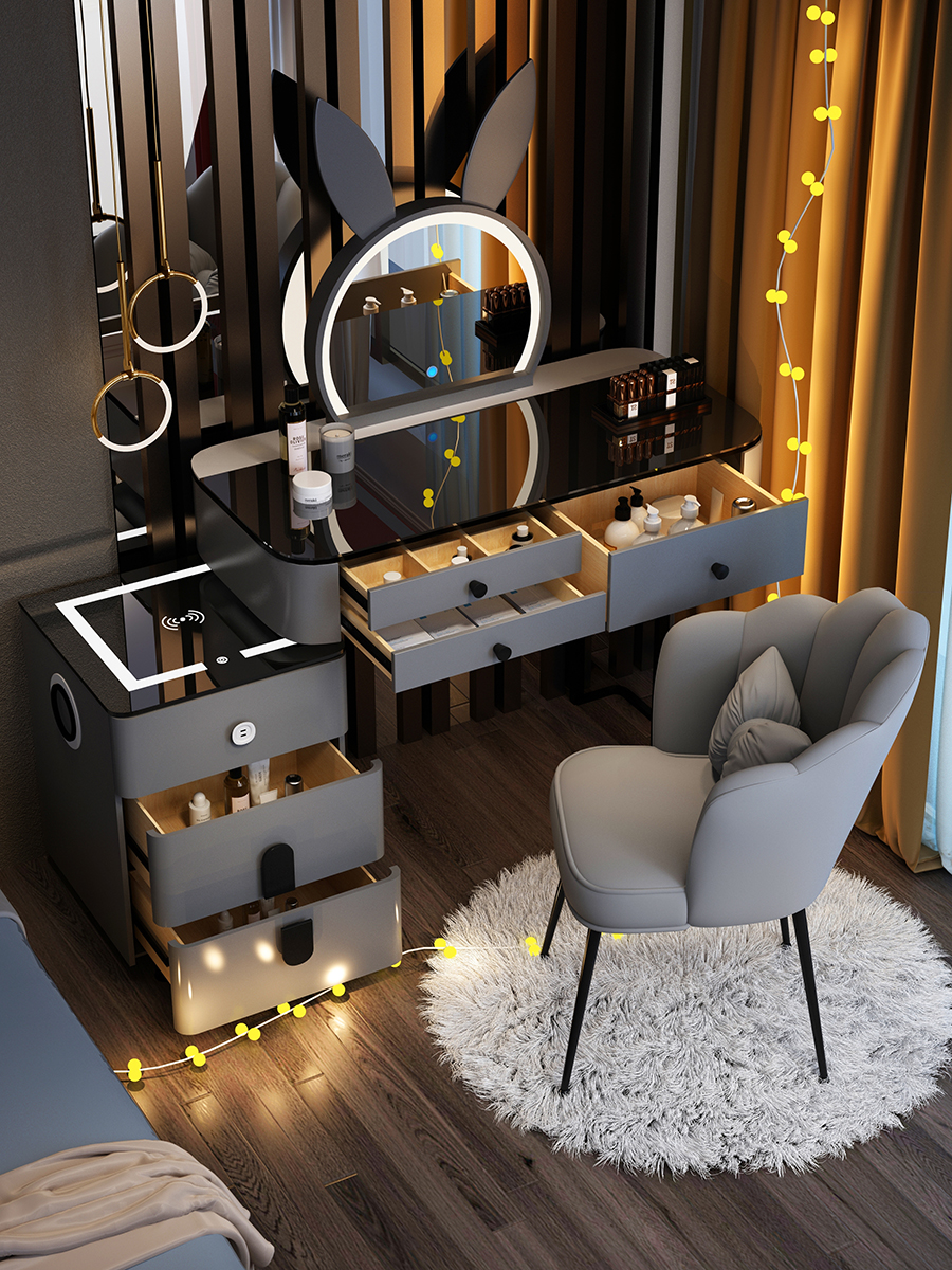 索菲亚多功能智能无线充电梳妆台卧室现代简约轻奢高级ins风实木