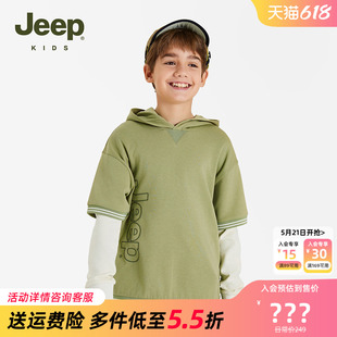 Jeep吉普童装儿童连帽卫衣2024春新款男童中大童连帽套头上衣