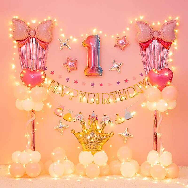 三岁女孩生日气球装饰女宝场景布置小公主三两周岁3岁宝贝网红1岁