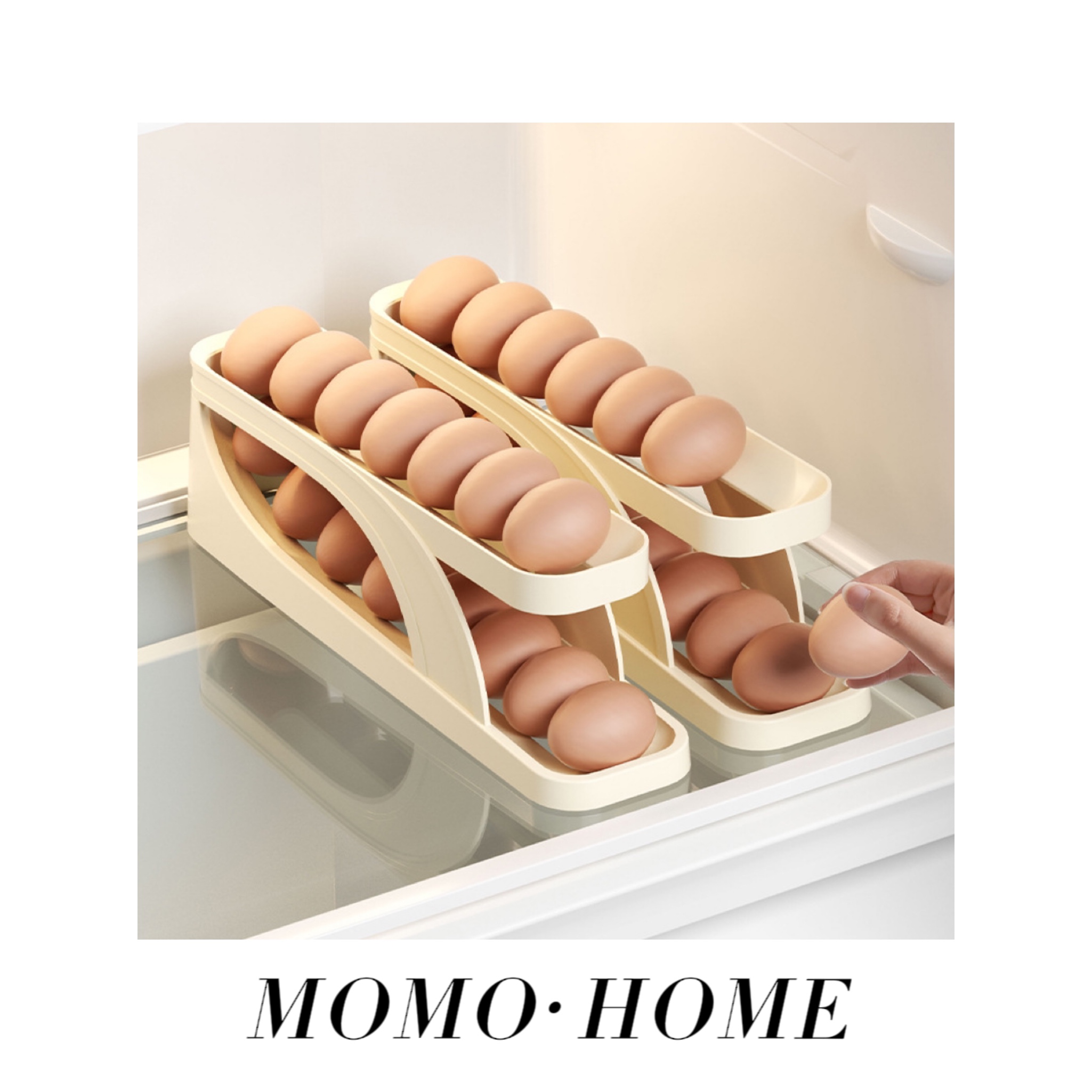 MOMO HOME家居滑梯式鸡蛋盒冰箱侧门专用双层自动滚蛋器厨房台面