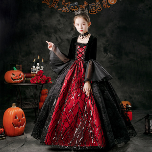 万圣节儿童服装女童表演出服女巫裙cos吸血鬼新娘小女孩化妆舞会