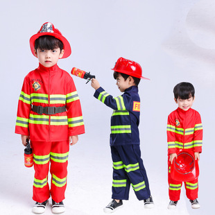 儿童消防员服装男孩儿童演出服男童火焰蓝消防服万圣节表演服装