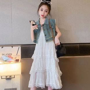女童套装吊带裙夏季新款韩版中大童洋气女孩牛仔上衣两件套蛋促销