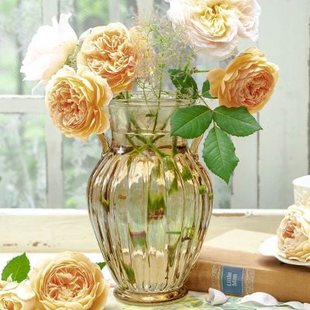 复古森林经典双耳壶形琥珀色玻璃花瓶好看好用大口径花瓶居家桌面