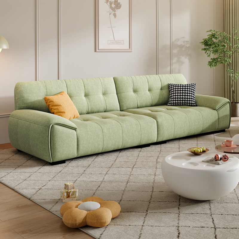 欧派猫抓布艺沙发现代简约客厅直排宽坐深小户型奶油风绿色棉花糖